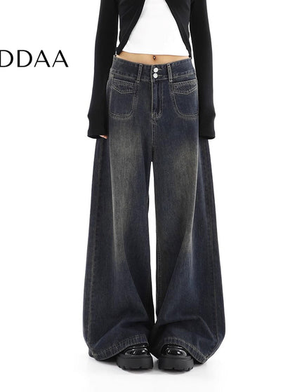 Light Blue Loose Drape Wide-Leg Jeans for Women - S / Dark Grey - Women’s Jeans