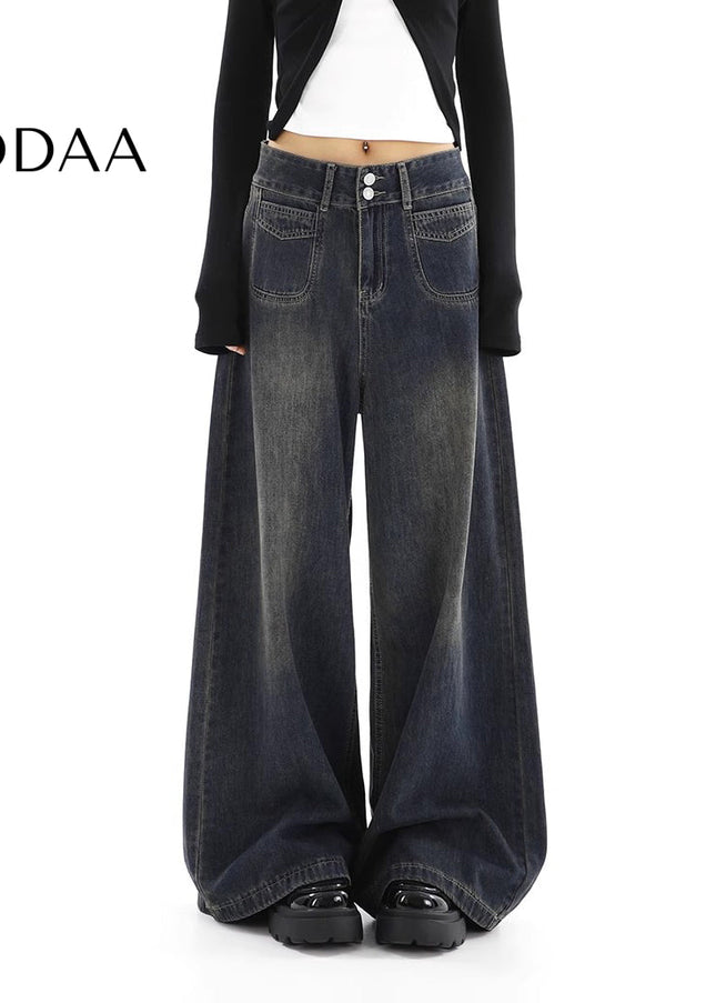 Light Blue Loose Drape Wide-Leg Jeans for Women - S / Dark Grey - Women’s Jeans