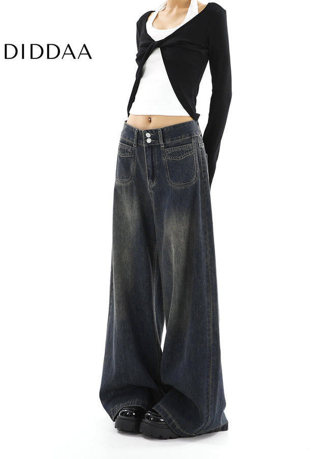 Light Blue Loose Drape Wide-Leg Jeans for Women - Women’s Jeans
