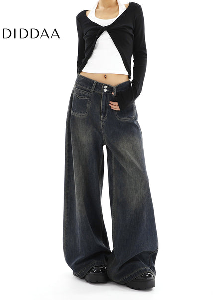 Light Blue Loose Drape Wide-Leg Jeans for Women - Women’s Jeans