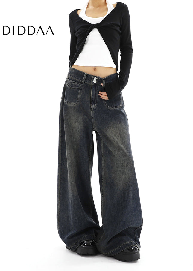 Light Blue Loose Drape Wide-Leg Jeans for Women - Women’s Jeans