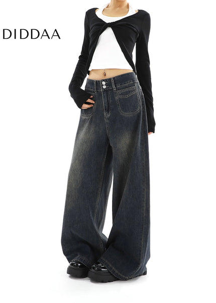 Light Blue Loose Drape Wide-Leg Jeans for Women - Women’s Jeans