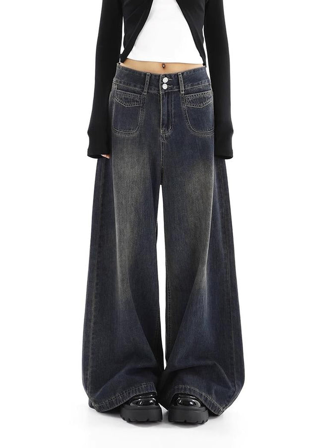 Light Blue Loose Drape Wide-Leg Jeans for Women - Women’s Jeans