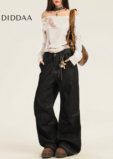 Light Blue Loose Fit American Low-Rise Wide-Leg Jeans - Women’s Jeans