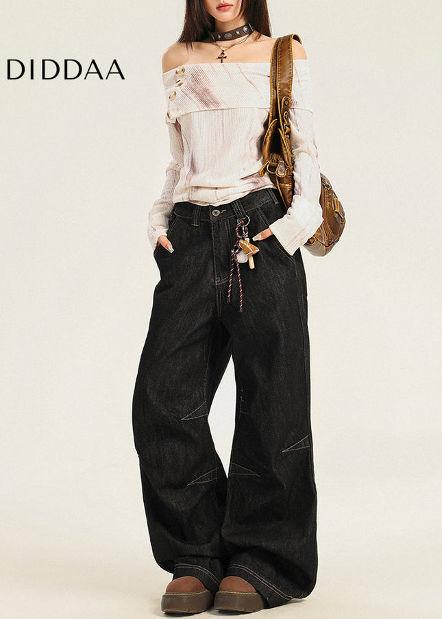 Light Blue Loose Fit American Low-Rise Wide-Leg Jeans - Women’s Jeans