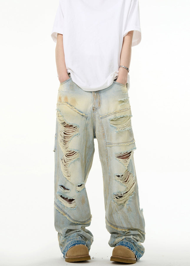 Light Blue Loose Fit Distressed Ripped Jeans - Men’s Jeans