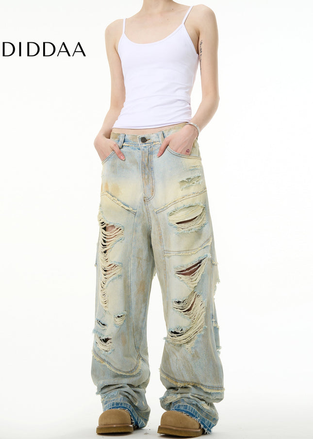 Light Blue Loose Fit Distressed Ripped Jeans - Men’s Jeans