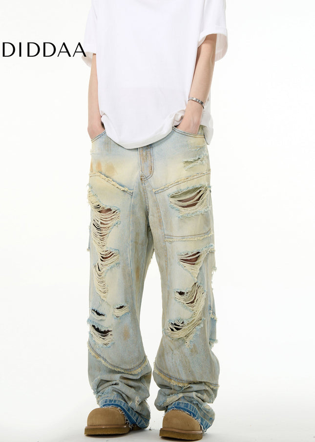 Light Blue Loose Fit Distressed Ripped Jeans - Men’s Jeans