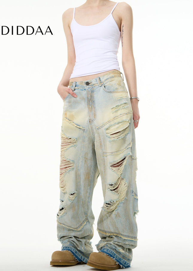 Light Blue Loose Fit Distressed Ripped Jeans - Men’s Jeans