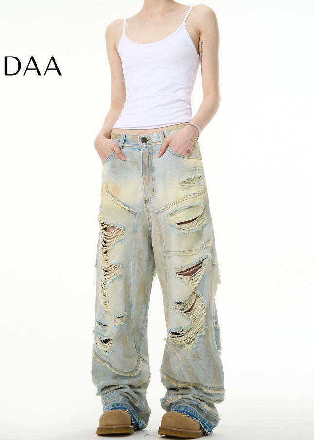 Light Blue Loose Fit Distressed Ripped Jeans - S / Light Blue - Men’s Jeans