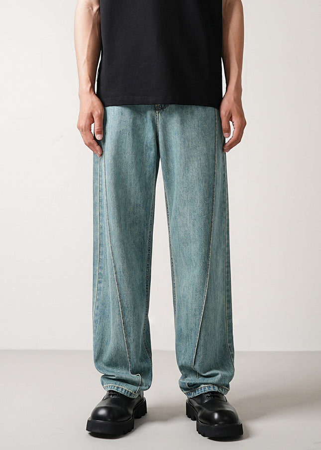 Light Blue Loose Fit Drape Wash Jeans for Men - Men’s Jeans