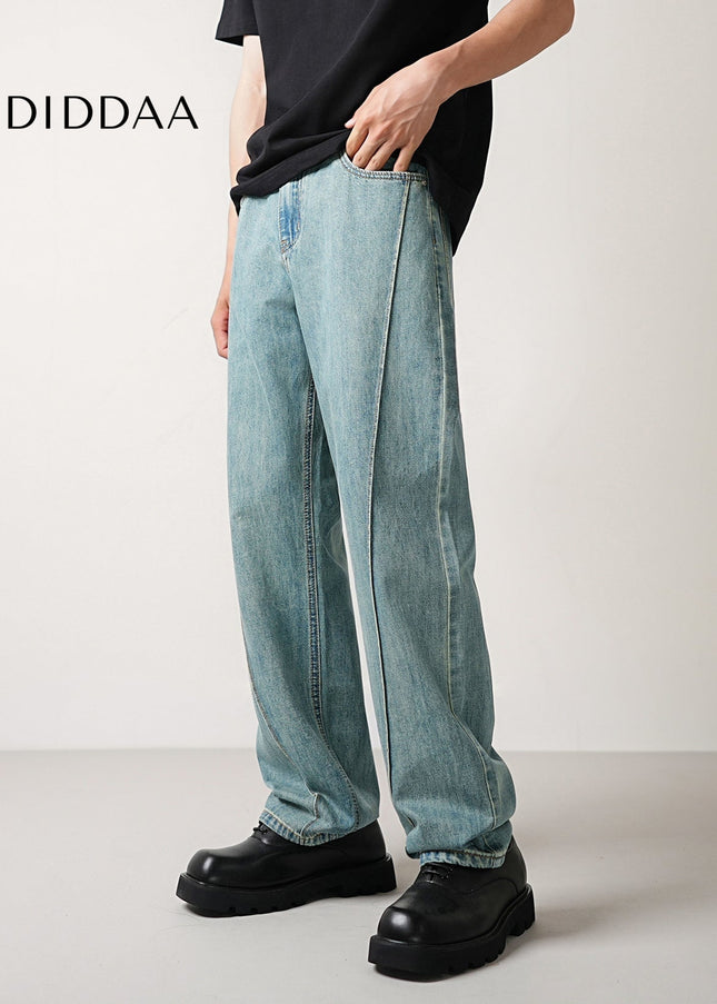 Light Blue Loose Fit Drape Wash Jeans for Men - Men’s Jeans