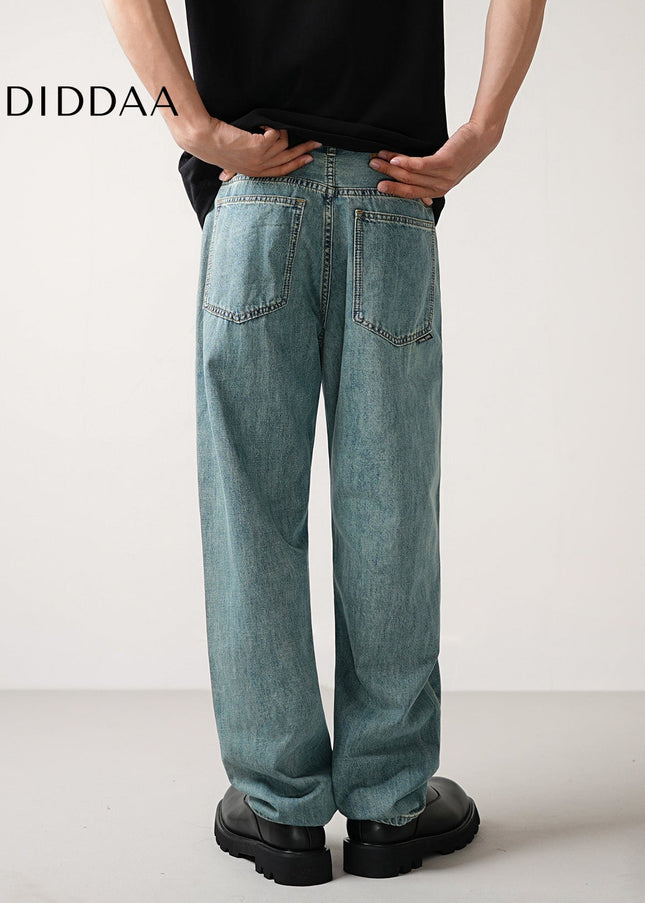 Light Blue Loose Fit Drape Wash Jeans for Men - Men’s Jeans