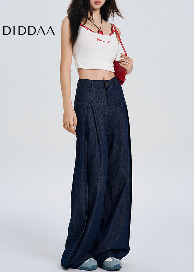 Light Blue Loose Fit Retro Ice Silk Wide Leg Jeans - Women’s Jeans