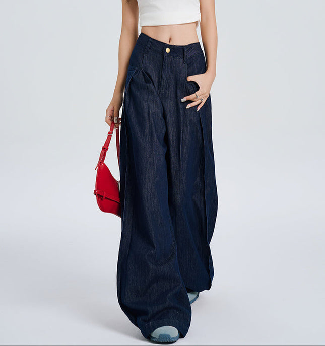 Light Blue Loose Fit Retro Ice Silk Wide Leg Jeans - Women’s Jeans