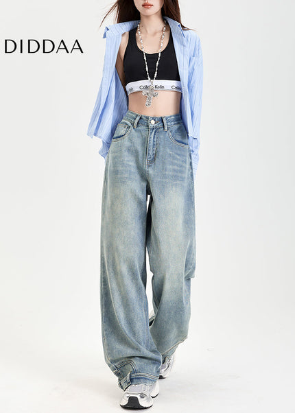 Light Blue Loose Fit Retro Wide Leg Jeans - Women’s Jeans