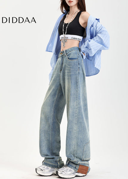 Light Blue Loose Fit Retro Wide Leg Jeans - Women’s Jeans