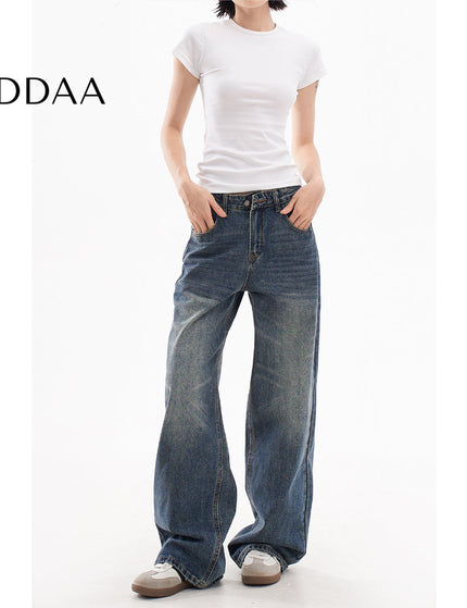 Light Blue Loose Fit Retro Wide Leg Jeans - XS / Dark Blue - Women’s Jeans