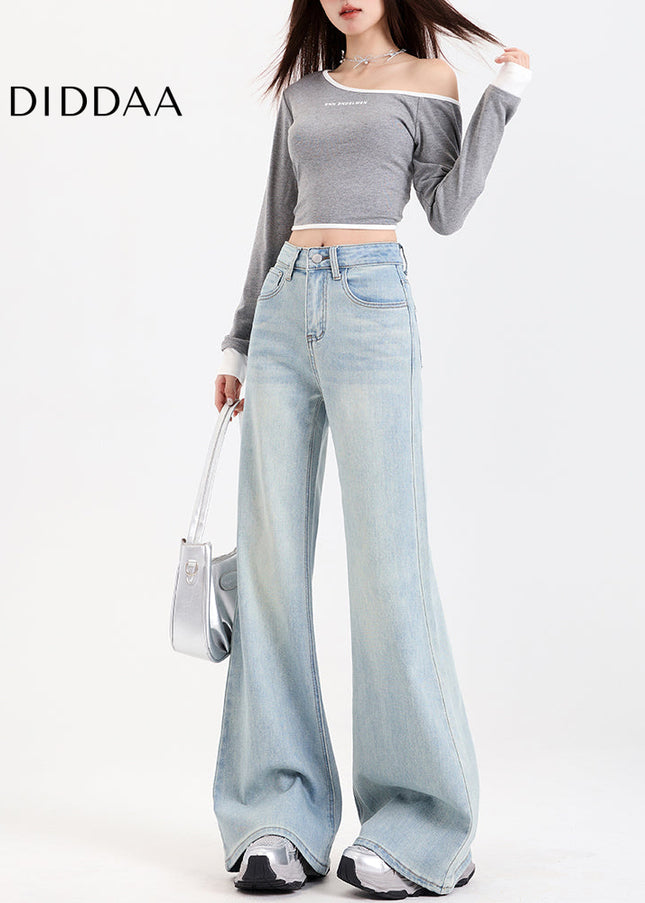 Light Blue Loose Fit Slightly Flared Jeans for Women - Women’s Jeans