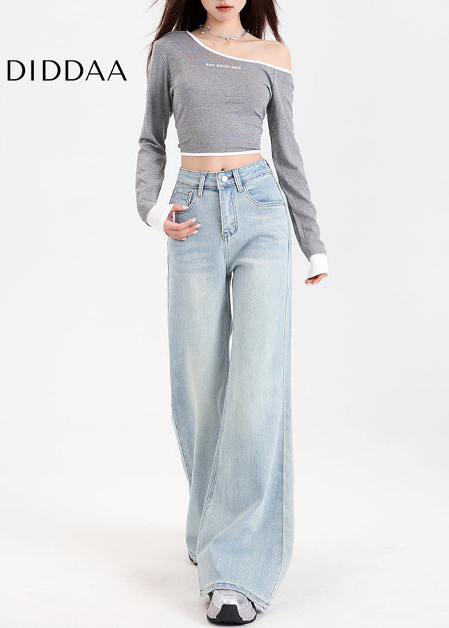 Light Blue Loose Fit Slightly Flared Jeans for Women - Women’s Jeans