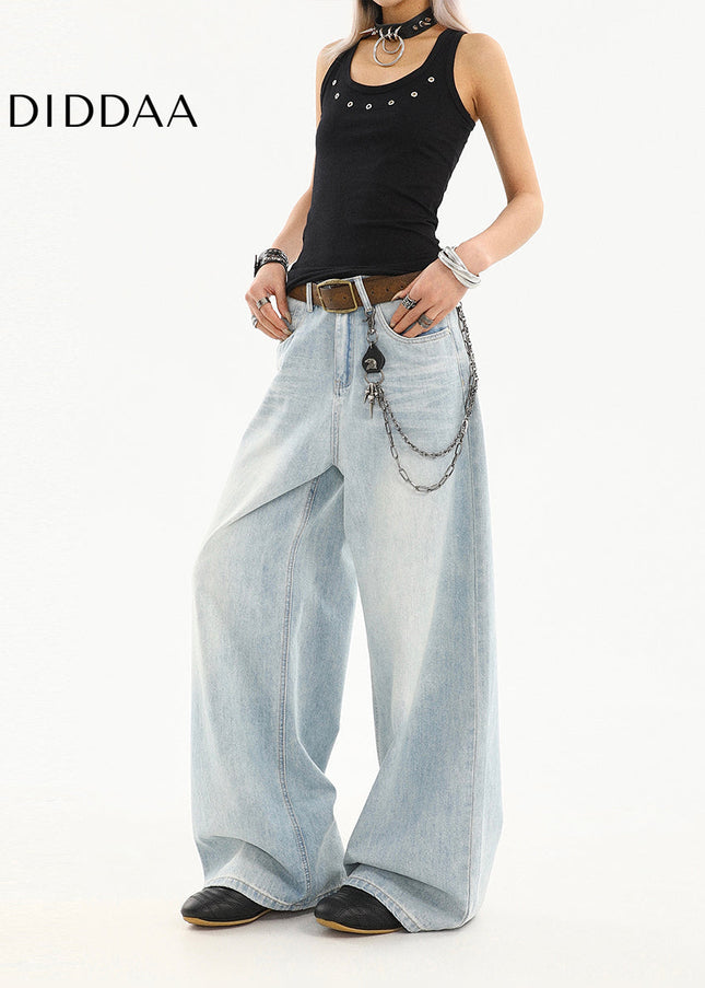 Light Blue Loose Fit Straight Leg Jeans for Women - Women’s Jeans