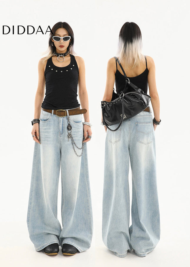 Light Blue Loose Fit Straight Leg Jeans for Women - Women’s Jeans