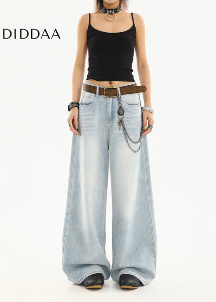 Light Blue Loose Fit Straight Leg Jeans for Women - Women’s Jeans