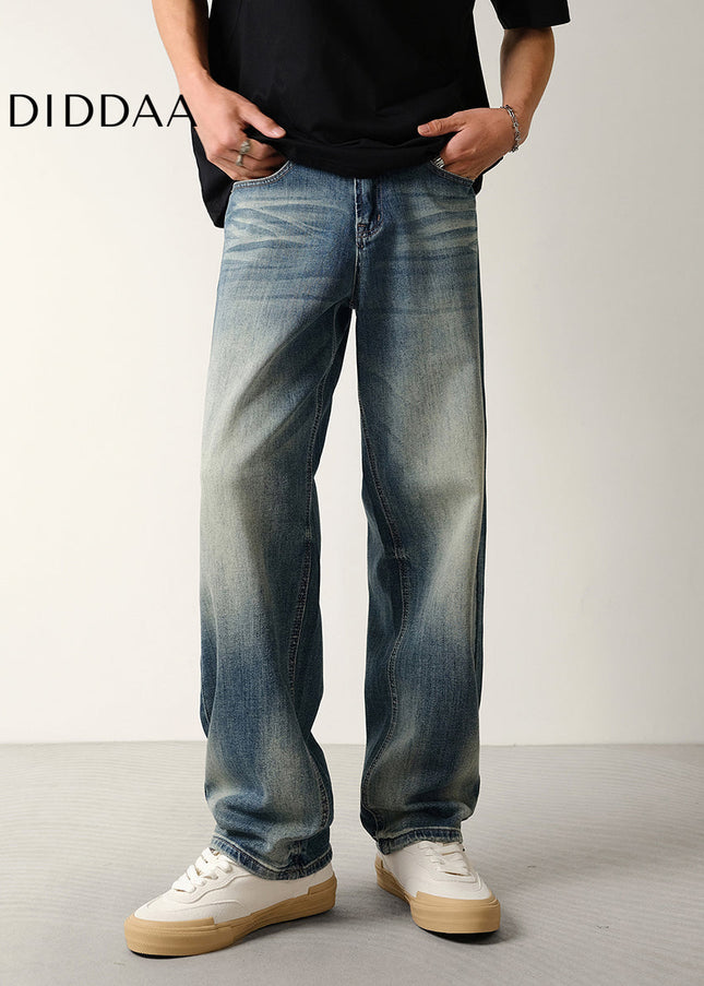 Light Blue Loose Fit Stretch Jeans with Layered Wash - Men’s Jeans