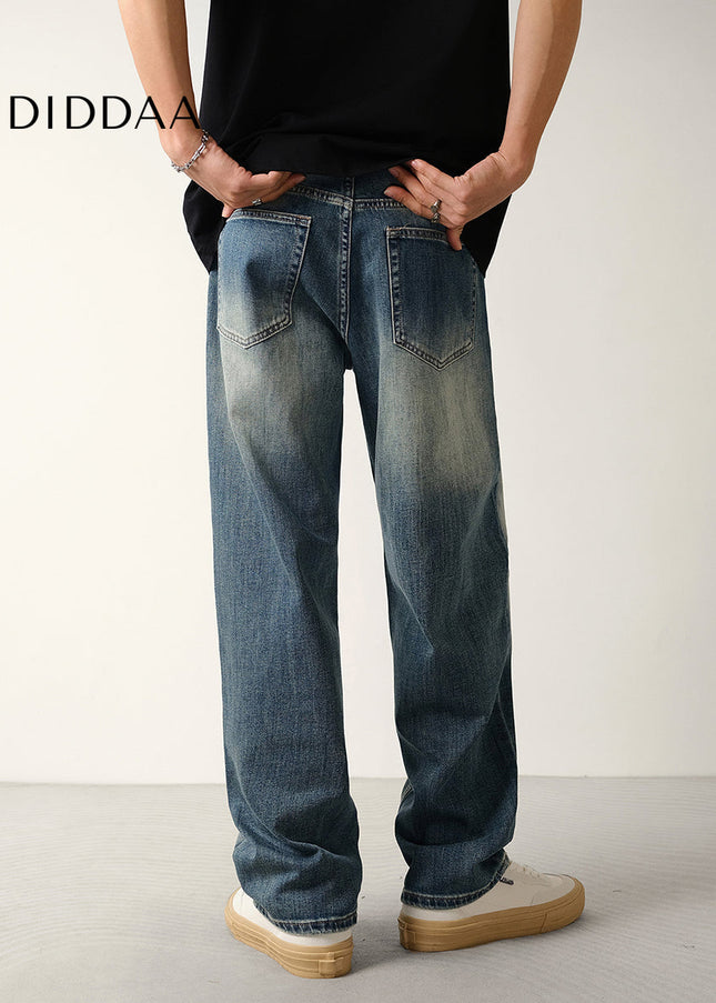 Light Blue Loose Fit Stretch Jeans with Layered Wash - Men’s Jeans