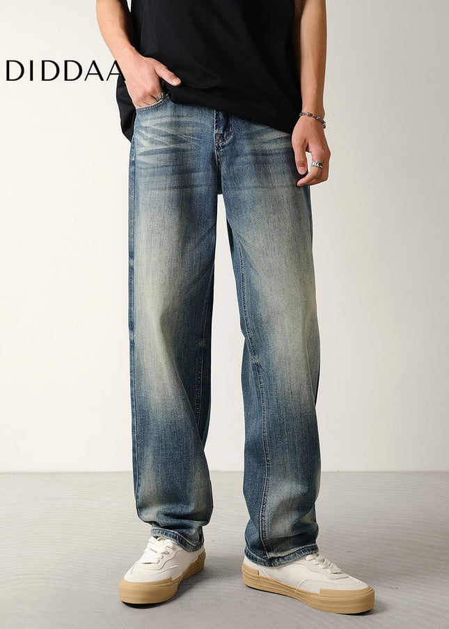 Light Blue Loose Fit Stretch Jeans with Layered Wash - Men’s Jeans