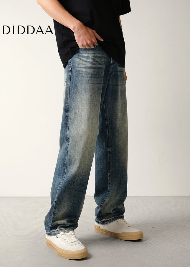 Light Blue Loose Fit Stretch Jeans with Layered Wash - Men’s Jeans