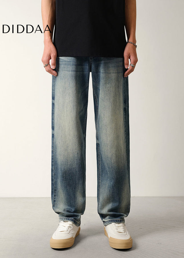 Light Blue Loose Fit Stretch Jeans with Layered Wash - Men’s Jeans