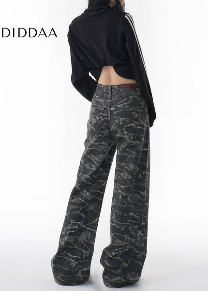 Light Blue Loose Fit Water Ripple Wide-Leg Jeans - Women’s Jeans