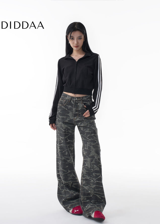 Light Blue Loose Fit Water Ripple Wide-Leg Jeans - Women’s Jeans