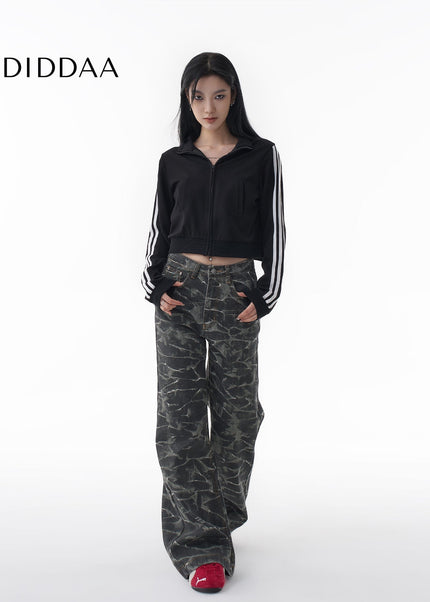 Light Blue Loose Fit Water Ripple Wide-Leg Jeans - Women’s Jeans