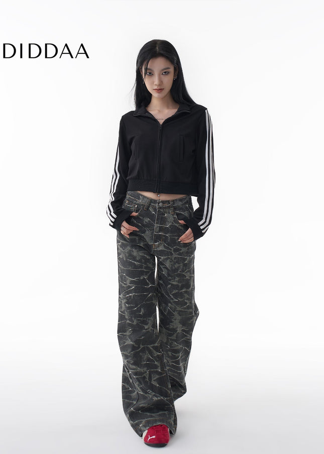 Light Blue Loose Fit Water Ripple Wide-Leg Jeans - Women’s Jeans