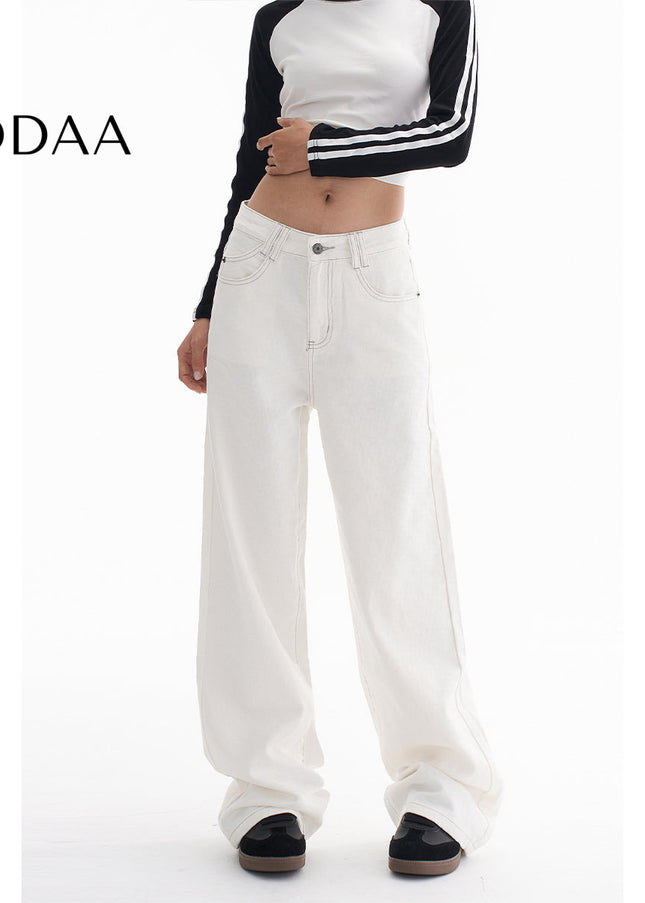 Light Blue Loose Fit Wide-Leg AGUA American Straight Jeans - XS / White - Women’s Jeans