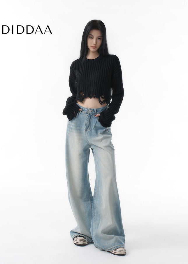 Light Blue Loose Fit Wide-Leg Casual Jeans Women - Women’s Jeans