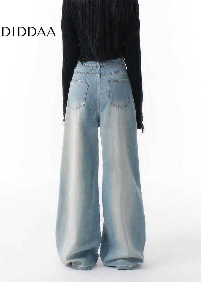 Light Blue Loose Fit Wide-Leg Casual Jeans Women - Women’s Jeans