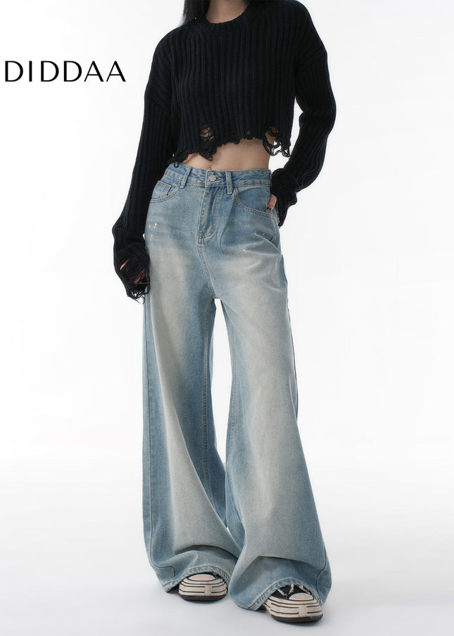 Light Blue Loose Fit Wide-Leg Casual Jeans Women - Women’s Jeans