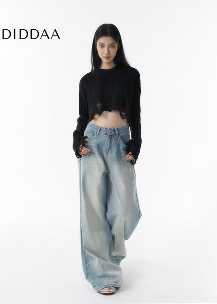 Light Blue Loose Fit Wide-Leg Casual Jeans Women - Women’s Jeans