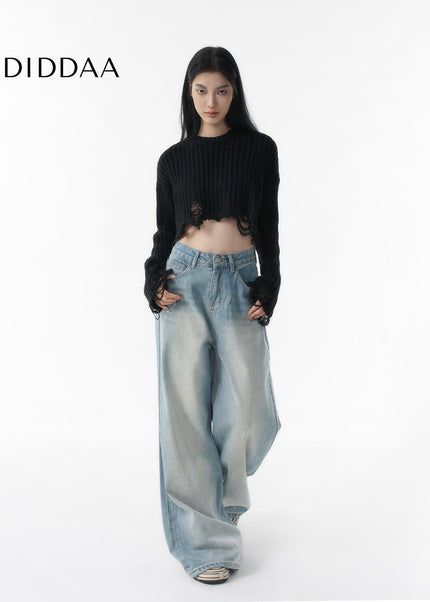 Light Blue Loose Fit Wide-Leg Casual Jeans Women - Women’s Jeans