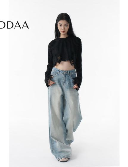 Light Blue Loose Fit Wide-Leg Casual Jeans Women - XS / Light Blue - Women’s Jeans