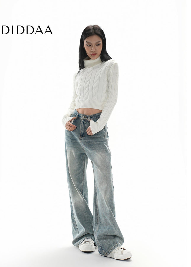 Light Blue Loose Fit Wide-Leg Jeans 2025 Spring Wash - Women’s Jeans