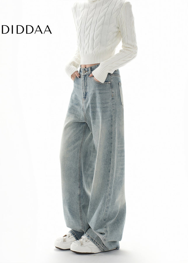 Light Blue Loose Fit Wide-Leg Jeans 2025 Spring Wash - Women’s Jeans