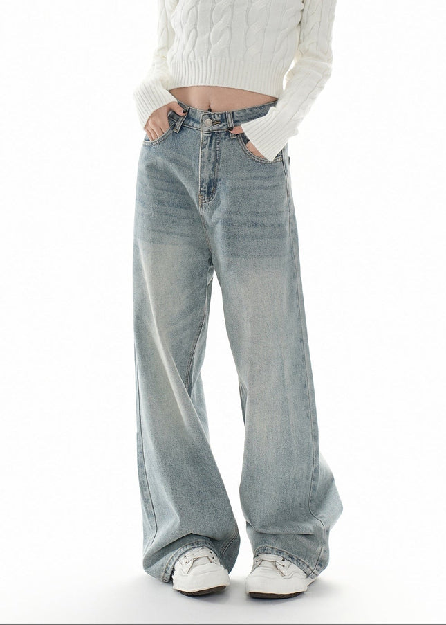 Light Blue Loose Fit Wide-Leg Jeans 2025 Spring Wash - Women’s Jeans