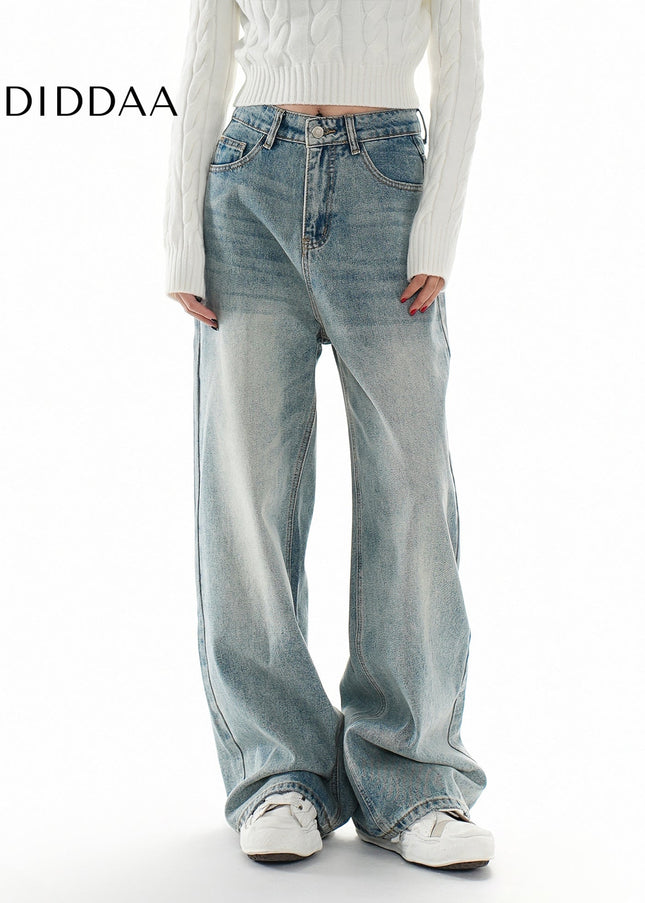 Light Blue Loose Fit Wide-Leg Jeans 2025 Spring Wash - Women’s Jeans