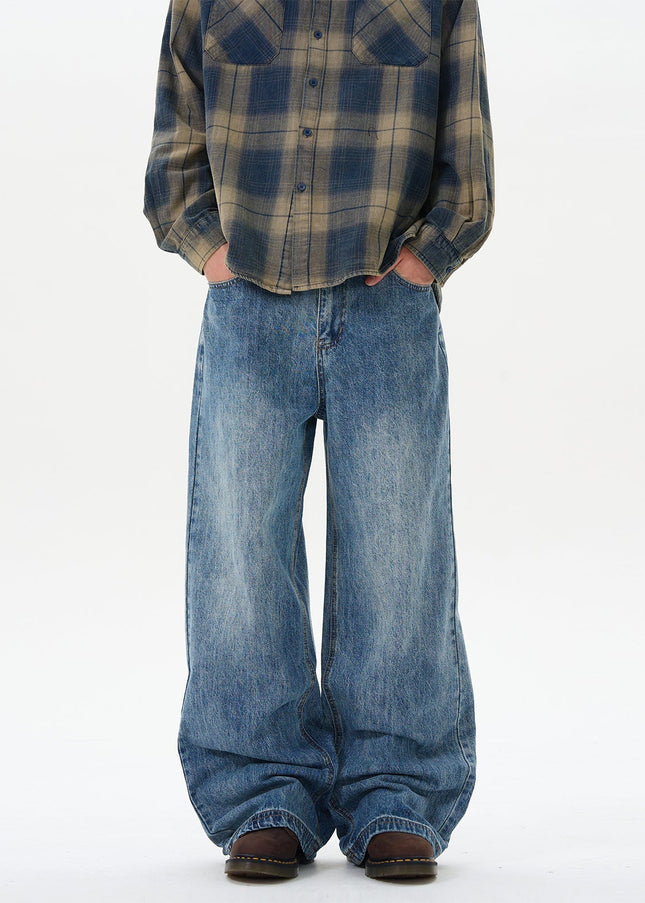 Light Blue Loose Fit Wide-Leg Jeans for Couples - S / Mid Blue - Women’s Jeans