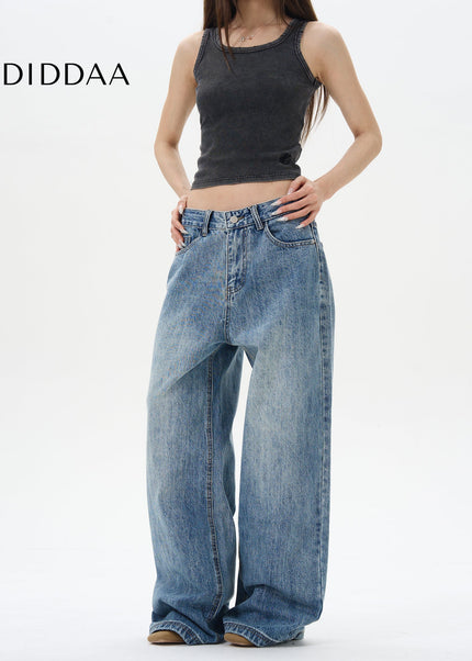 Light Blue Loose Fit Wide-Leg Jeans for Couples - Women’s Jeans