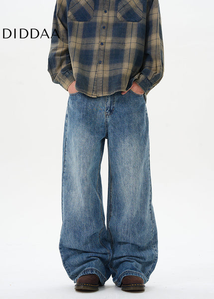 Light Blue Loose Fit Wide-Leg Jeans for Couples - Women’s Jeans